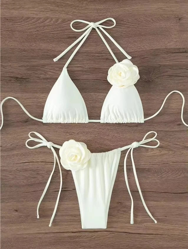 2026 S-L Sexy 3D Flowers Halter Strappy Bikini Women Swimwear Female Swimsuit Two-pieces Bikini Set Bather Bathing Suit Swim