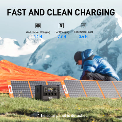 T1200S Portable Power Station FlashFish T1200S 768Wh 1200W LiFePO4 Solar Generator, PD Fast Charge Wireless Charging Outdoor Emergency Battery Pack