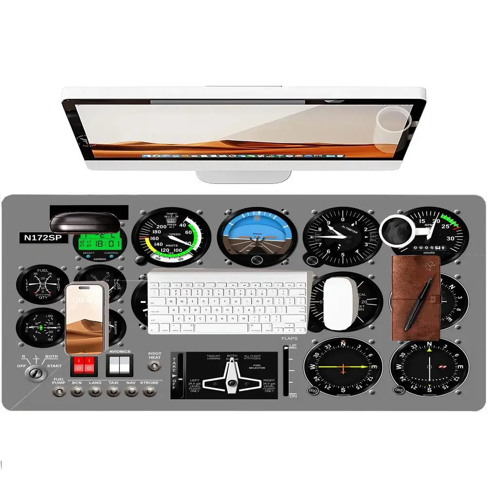 Aviation Flight Simulator Cabin Instruments Mouse Pad with Edge Locking Process, 1000×500, Washable Anti-Slip XXL Mouse Pad