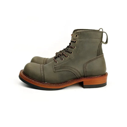 Vintage British High Quality Handmade Men Boots Cow Leather Round Toe Wedge Ankle Boots Spring Winter Tooling Motorcycle Boots