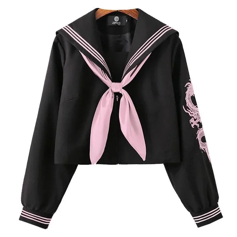 Japanese School Girl Uniform Pink Silver Dragon Sailor Outfit Skirt Sets JK Sailor Seifuku Uniform Cos Student School Clothes