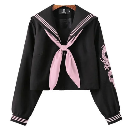 Japanese School Girl Uniform Pink Silver Dragon Sailor Outfit Skirt Sets JK Sailor Seifuku Uniform Cos Student School Clothes