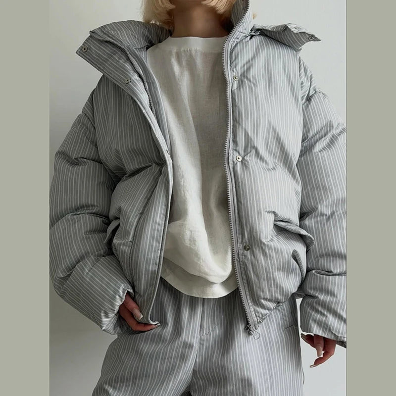 Polka Dots Hooded Cotton Coats Trousers Set 2026 Winter Loose Zippers Drawstring Jacket Elastic Waist Pants Women's Warm Outfits