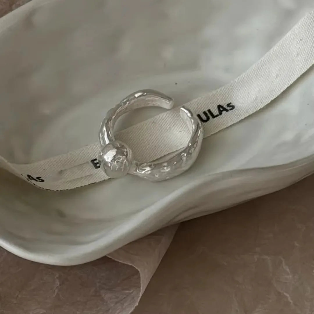 PANJBJ 925 Sterling Silver Golden Flower Rings For Women Drip Glaze Plant Irregular Adjustable Sweet Jewelry Gift Dropshipping