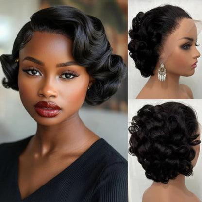 100% Human Hair Glueless Wigs 8" Short Loose Curly Glueless Pixie Cut 180% Density Brazilian Virgin Hair 13x4 Lace Frontal Wigs