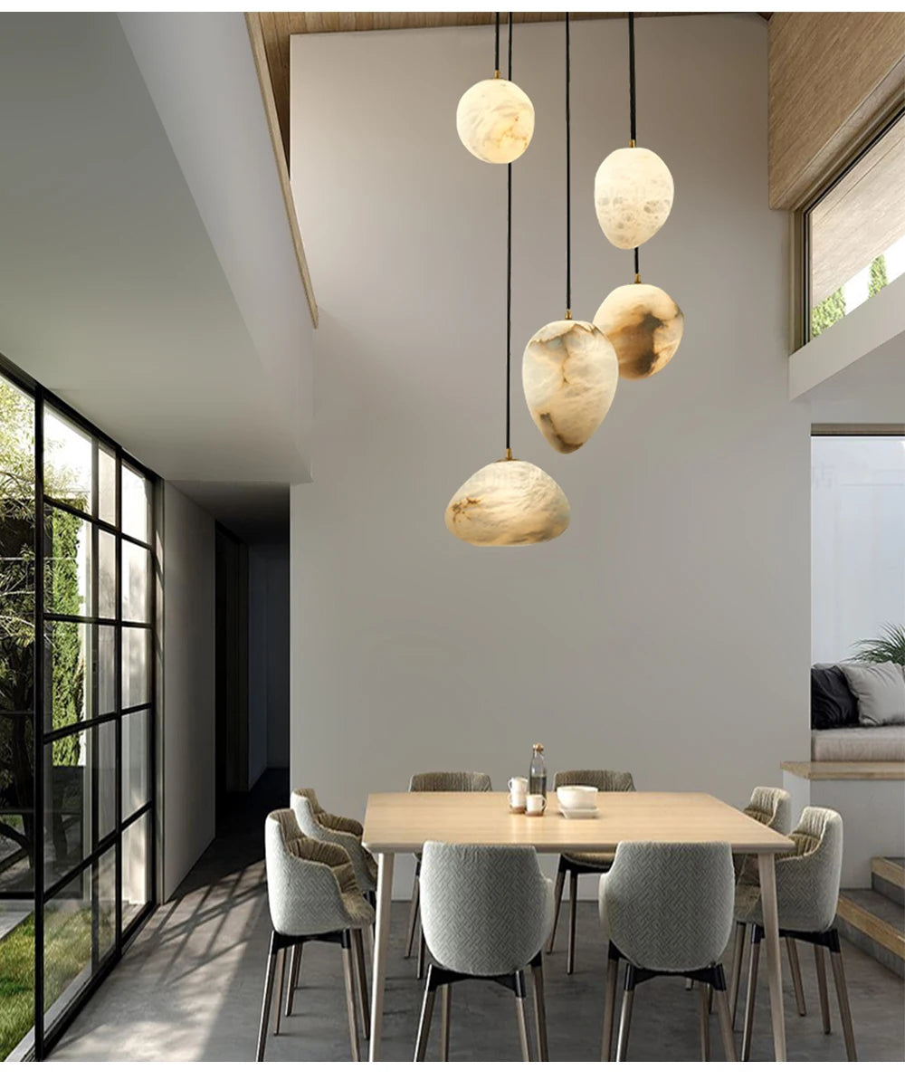 Natural Marble Art Pendant Lights Stone Lustre Copper LED Indoor Room Hanging Lamps For Ceiling Hall Stair Luxury Home Decor