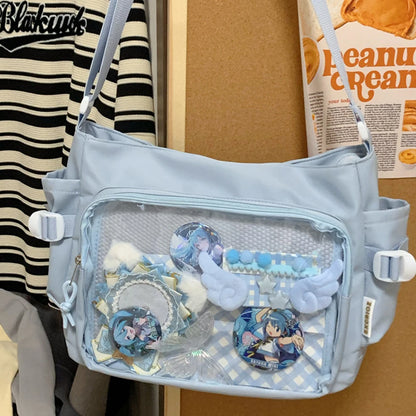Japanese High School Girls Crossbody Bags Transparent Square Ita Bags Handbags Black Messenger Bag Ladies Sweet Lolita