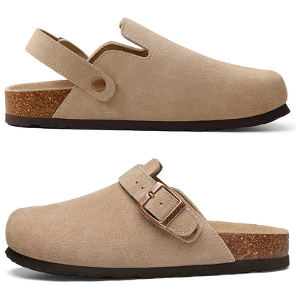 Litfun New Fashion Women's Clogs with Adjustable Strap Cork Footbed Leather Mules with Arch Support Unisex Outdoor Potato Shoes