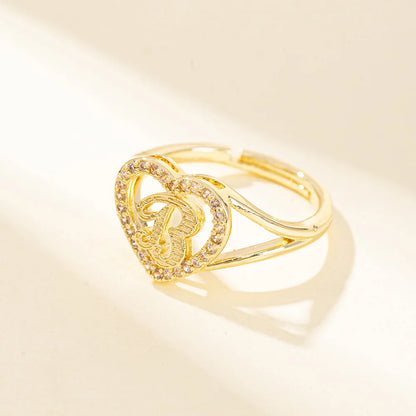 White Zircon 26 Letters A-Z Love Heart Open Adjustable Rings For Women Gold Silver Color Wedding Band Jewelry Mother's Day Gifts