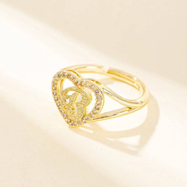White Zircon 26 Letters A-Z Love Heart Open Adjustable Rings For Women Gold Silver Color Wedding Band Jewelry Mother's Day Gifts
