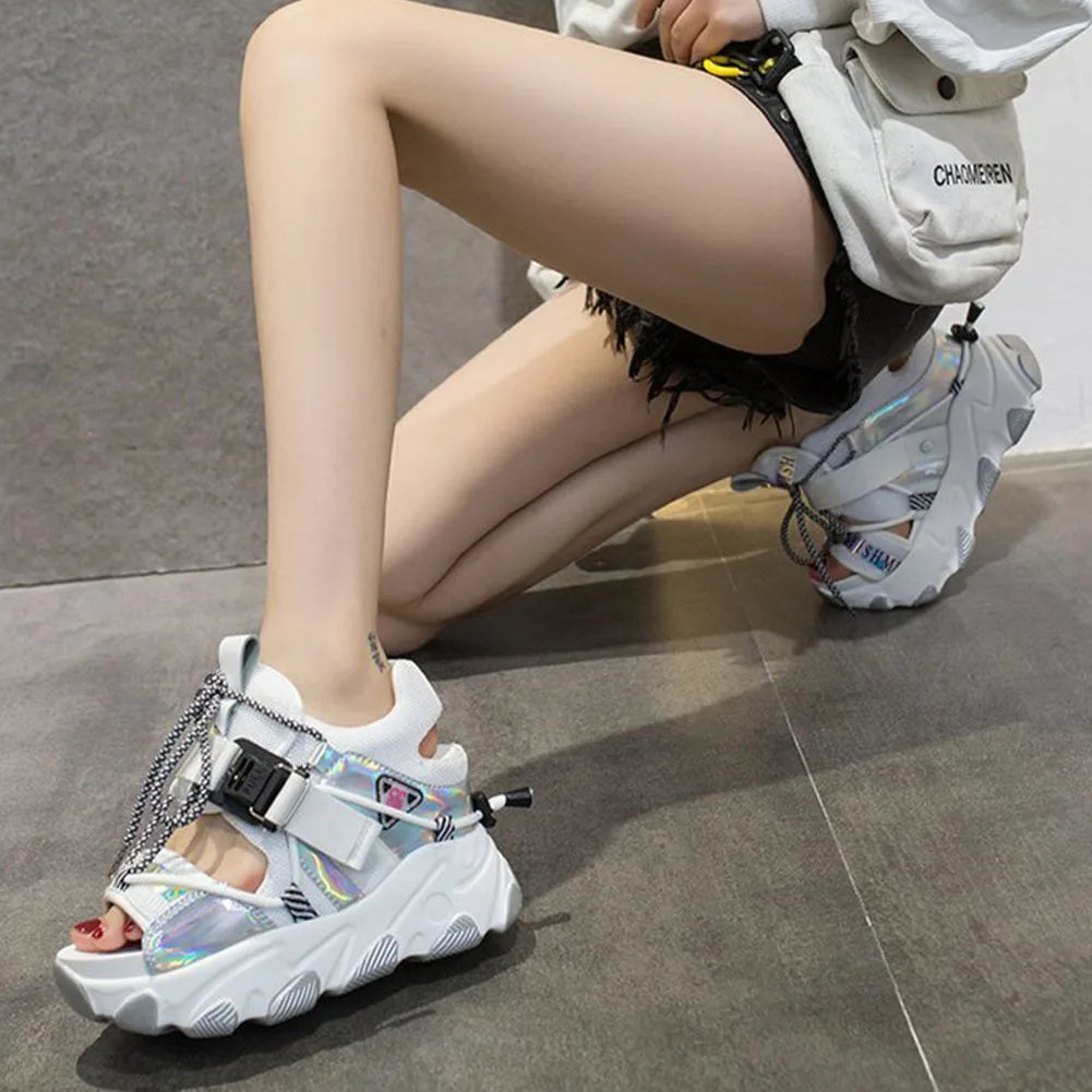 Maogu Mixed Color Shoes Sports Wedge White Sandals Women High Heel Beach Casual Shoe Leisure Lady Platform Chunky Sandals