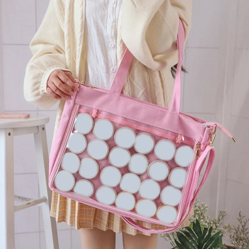 Big Ita Bag Black with Insert Japanese Cute Clear Women Double Straps Girls Kawaii Transparent Shoulder Bag Purses and Handbags