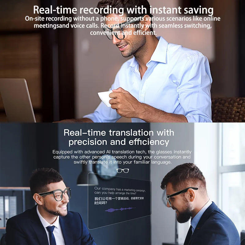 SENBONO NEW Smart Glasses with  800W Piexl Camera AI Translator Sunglasses Bluetooth Call Take Video Smart Glasses for Men Women