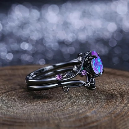 Elegant and Luxurious Synthetic Opal Vine Leaf Engagement Wedding Ring Wedding Jewelry Accessory Valentine's Day Gift