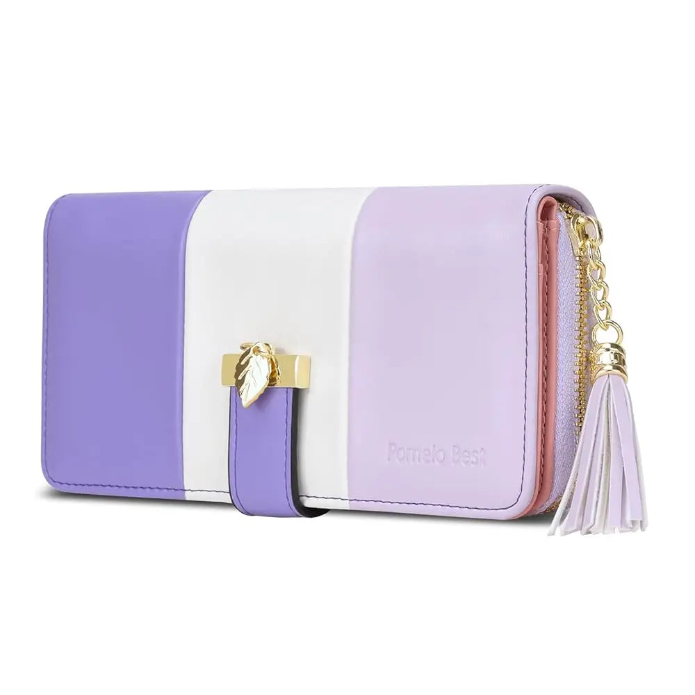 Pomelo Best Tri-color Women's Wallet Zipper Long Billfold PU Leather Large 9 Card Slots Coin Purse RFID Blocking Tassel Pendant