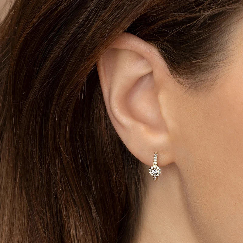White Color Zircon Hoop Earrings 925 Sterling Silver Needle Cross/Star/Flower/Water Drop Pendant Gold Earrings Luxury Jewelry