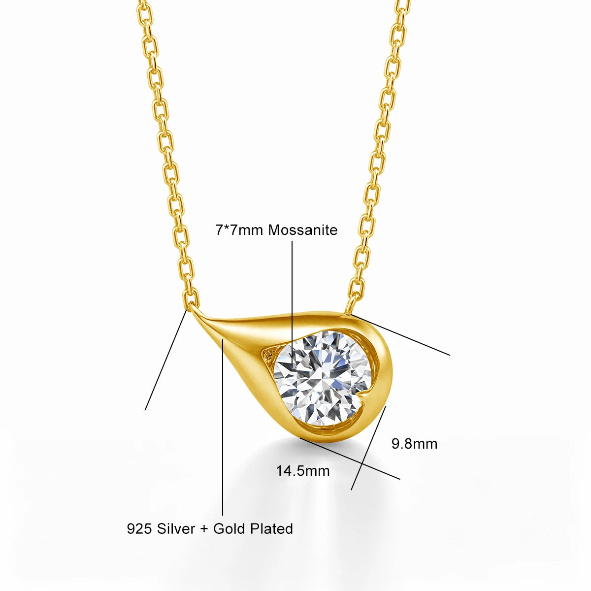 925 Silver Water Droplet Shaped Pendant 1.2CT Round Moissanite Clavicle Necklace For Women Wedding Anniversary Gift