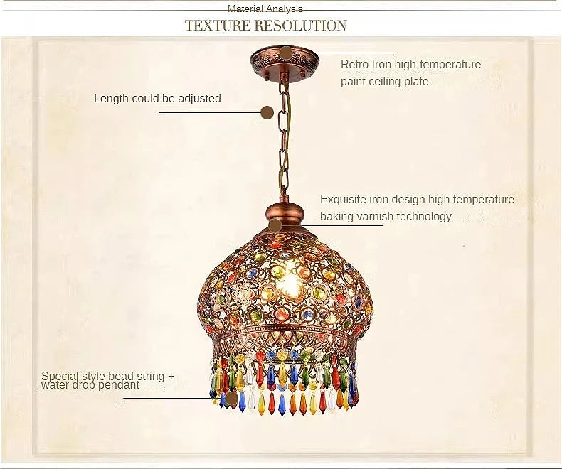 design lamp pendant lighting crystal Bohemia Retro droplight Iron handmade pendant lights for restaurants hanging lights bedroom