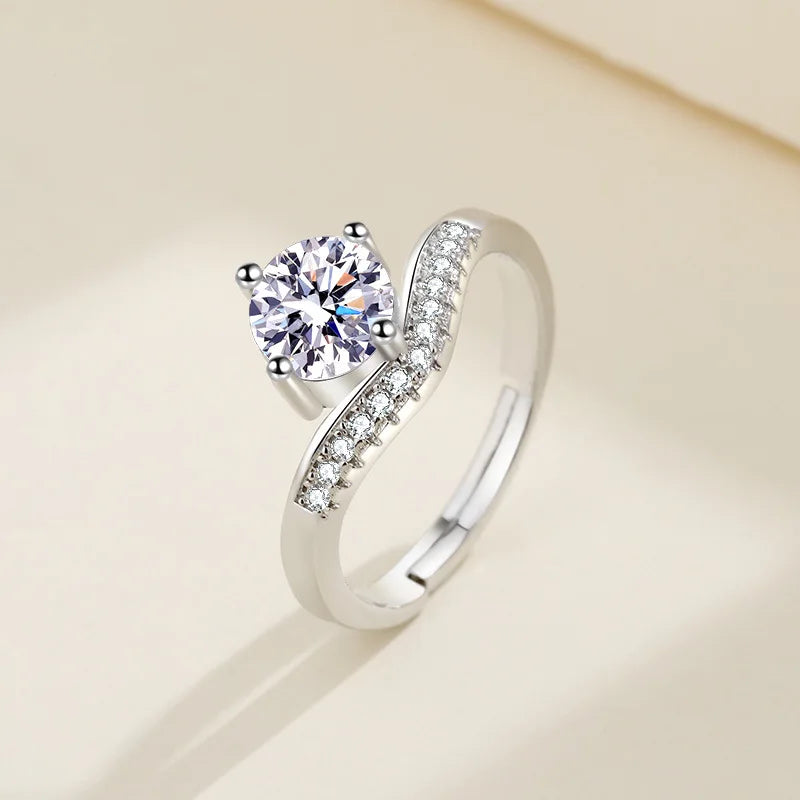 925 Sterling Silver Ring Heart AAA Zircon Open adjustable Engagement For Women Wedding Fashion Jewelry Party Gifts