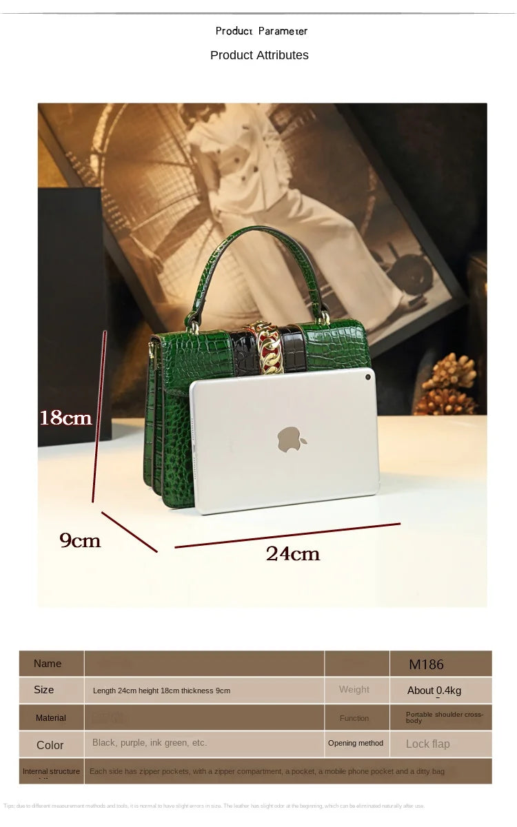 Luxury Fashion Brand Women's Handbags Genuine Leather Shoulder Crossbody Bag Crocodile Small Hard Square Portable Messenger Bags