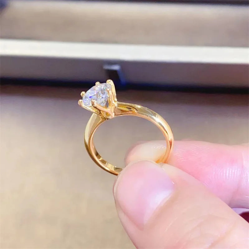 100% Real 24k Gold Ring Moissanite 1ct With Certificate Luxury Wedding Jewelry For Women Summer Engagement Gift
