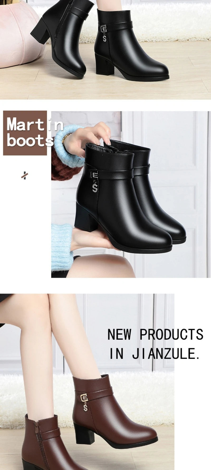 High-Heeled Leather Shoes Spring Single Shoes Thick Heel Thick Sole Slip-On Women's Shoes Square Toe Middle-Aged Mother's Shoes