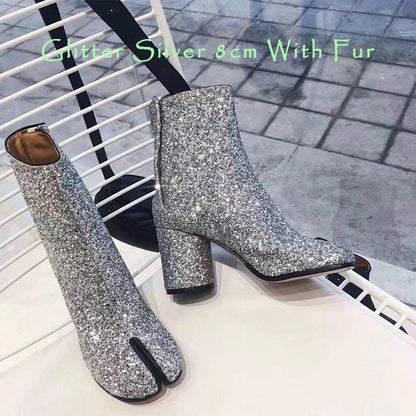 Split Toe Chunky Heels Ankle Boots Women Brand Designer Tabi Short Boots Autumn Winter INS Style Genuine Leather Female Shoes