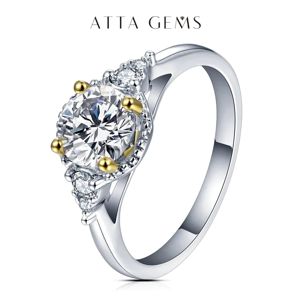 ATTAGEMS 1.0ct Round Engagement Ring 18K Yellow Gold Plated 925 Sterling Silver Diamond Moissanite Rings For Women Fine Jewelry
