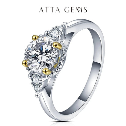 ATTAGEMS 1.0ct Round Engagement Ring 18K Yellow Gold Plated 925 Sterling Silver Diamond Moissanite Rings For Women Fine Jewelry