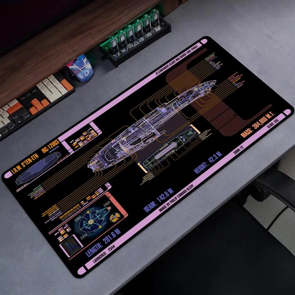 Starship Blueprint Pad Desk Pad Mouse Pad Gamer Computer Cabinet Star Trek Game Office Accessories Keyboard Anime Extended Large
