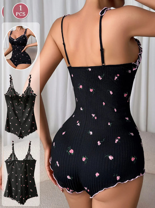 Women's One-Piece Sleeveless Pajama Jumpsuit, Suitable for Sleeping and Casual Wear, Women's Loungewear