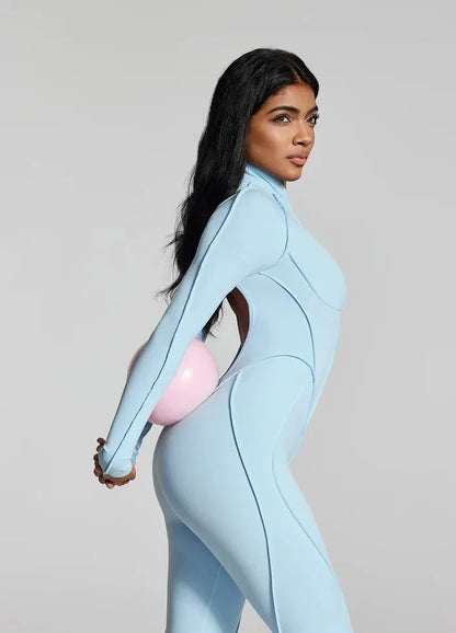 FUBEIKE Women's Yoga Set Fashion Sexy Slim Fit Long Sleeve Zipper Sports Gym Workout Legging Bodysuits Outdoor Activewear