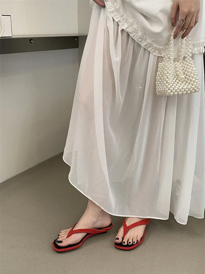 ZAROY Red Women's Flip Flops Summer Slippers Square Clip Toe Thin Low Heels Casual Beach Mules Slides Thongs Sandals Zapatos