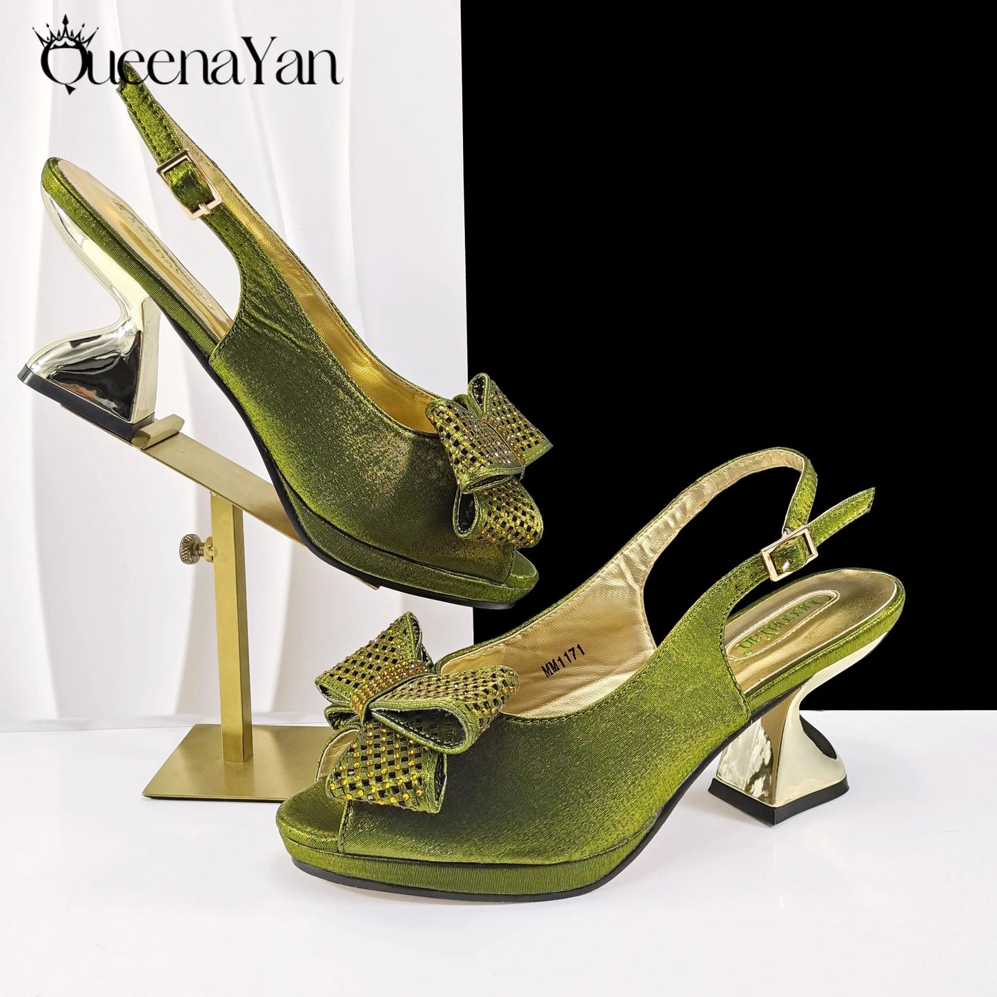 Queena Yan Sky Blue Color Peep Toe High Women Heels Shoes and Bags for Women Rhinestone Evening Party Elegant Luxury Handbag
