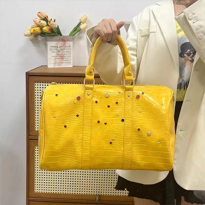 Luxury Large-capacity Travel Handbag For Women Versatile Crocodile Pattern Crossbody Bag Fashion Diamond Design Commuter Bag