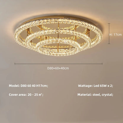 Modern Luxury Led Dimmable Chandelier Foyer Crystal Ceiling Lights Lustre Indoor Light Lamparas Round Steel Led Luminarias