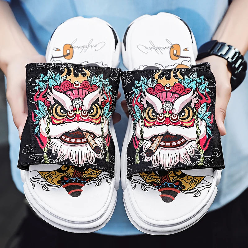 Ngouxm Summer Youth Slippers Men Unique Design High Quality Slippers Non-Slip Outside Flip Flops Thick-Soled Toe Sandals