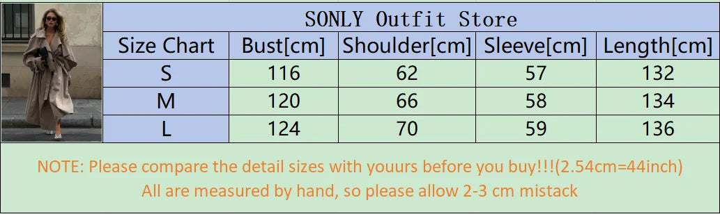 Women Khaki Long Color-block Stripe Trench Coat Wide Lapel Loose Drop Shoulder Blue Lining Slit Windbreaker Commute Outing Coats