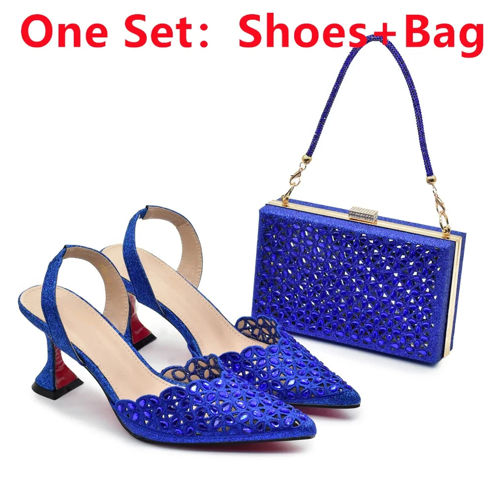 Gold Shoes and Bags Set for Women Ladies Shoe and Bag Set Latest Designers Pointed Toe Shoes Sexy Wedding Party Sandals