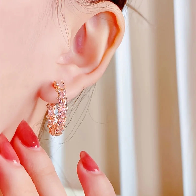 Princess Square Cubic Zirconia Hoop Earrings Luxury Trendy Ear Circle Earrings for Women Fashion Versatile Female Jewelry Gifts