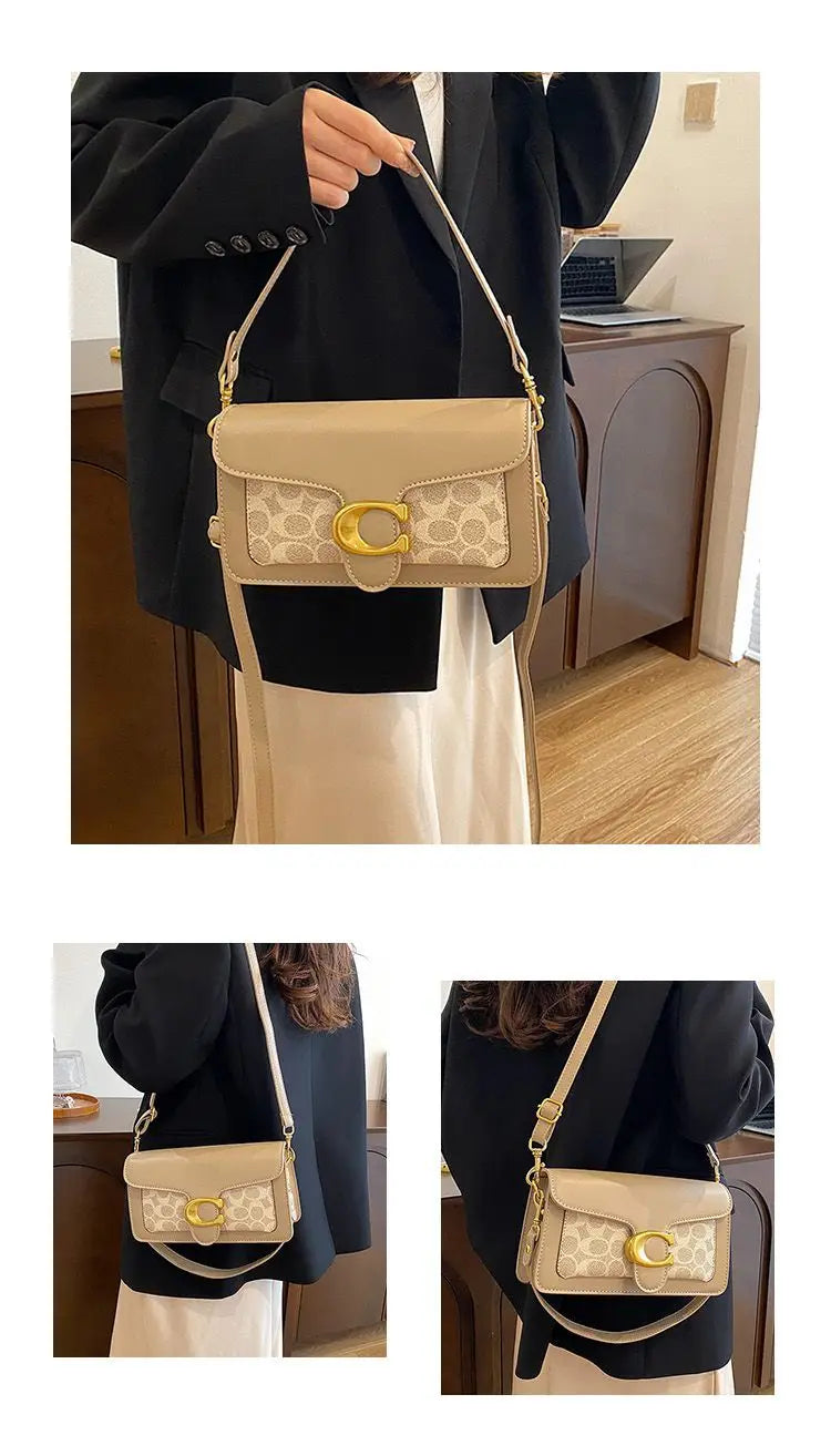 Luxury C Buckle Tabby Shoulder Bag Women Vintage Print Leather Underarm Bag 2 Removable Straps Crossbody Small Square Handbag La