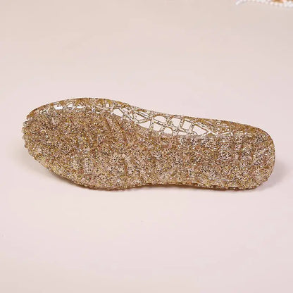 Korean Style Transparent Jelly Shoes Women Summer 2026 Soft Lightweight Pvc Ballet Flats Luxury Shell Flower Clogs for Women