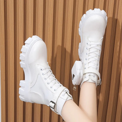 Platform New Women Boots Motorcycle Shoes Woman Leather Minimalist Classic Punk Female Goth Shoes Casual Boots Women Mary Jane
