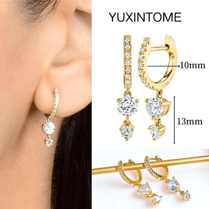 White Color Zircon Hoop Earrings 925 Sterling Silver Needle Cross/Star/Flower/Water Drop Pendant Gold Earrings Luxury Jewelry
