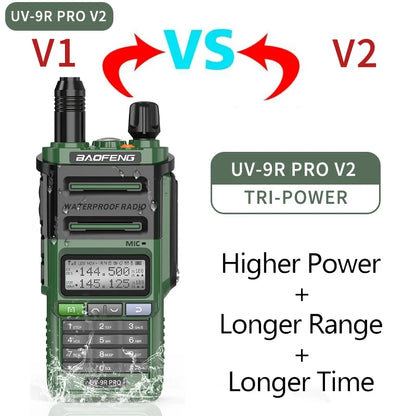 Baofeng UV-9R Pro V2 V1 Walkie Talkie IP68 Waterproof Dual Band Type-C Long Range Upgrade Tri-power Ham CB Radio Two Way Radio