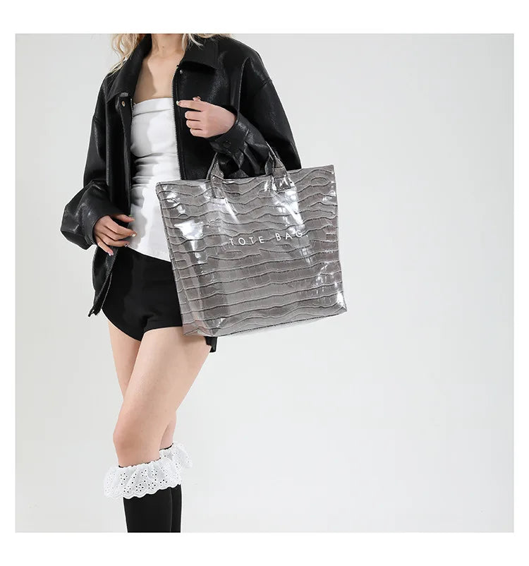 Crocodile Texture Tote Bag Pvc Kraft Paper Large Capacity Luxury Hobo Handbag Women Casual Shopping Letters Top Handle Hand Bags