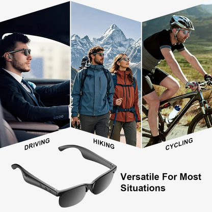 Smart Glasses Wireless Hi-Fi Headphones, Dual Speakers, Touch Controls, and USB-C Charging; supports calls and music playback.