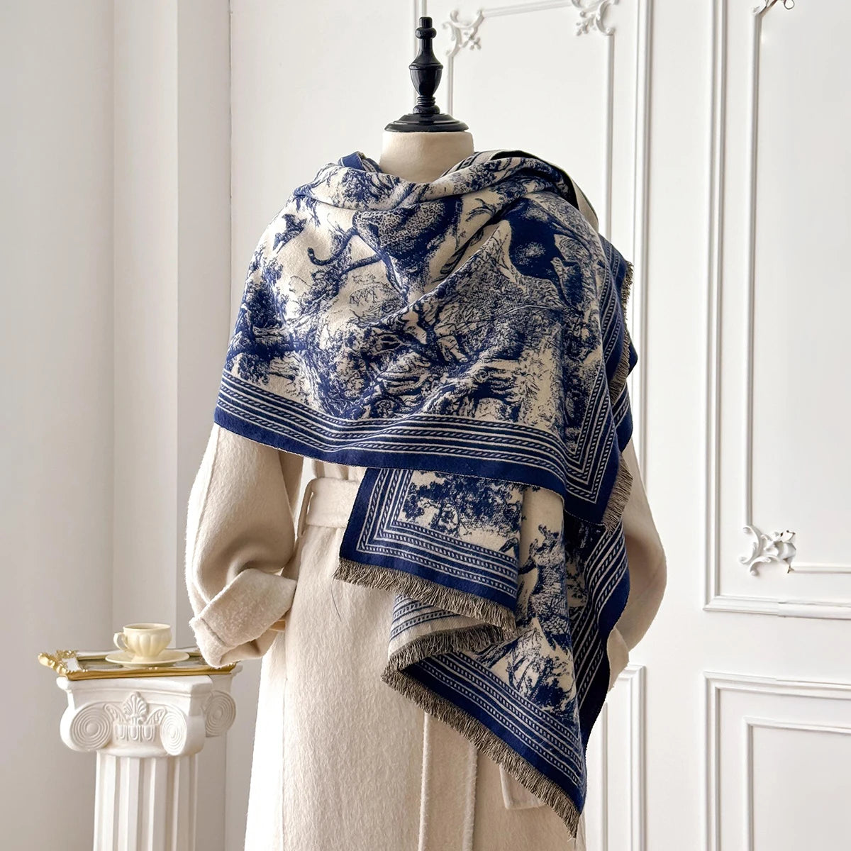 Elegant Animal Jacquard Pashmina Shawl for Women Winter Thick Warm Scarves Double Sided Design Coldproof Windproof Blanket Scarf