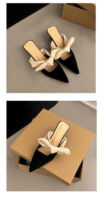 Luxury Pointed Toe Slippers Women High Heels Sandals Elegant Mules Shoes Summer 2026 New Slingback Dress Flip Flops Female Shoes