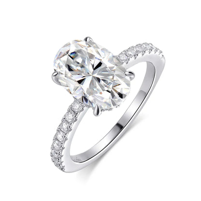 4.5CT Oval Cut Full Moissanite Engagement Ring for Women S925 Silver Plated 18K Gold Hidden Halo Diamond Wedding Band JewelryGRA